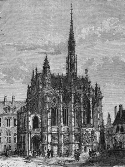 Widok na kościół Sainte Chapelle w Paryżu. Grawer z L