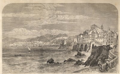 Widok na starożytny port w Genui - Widok na port w Genui - Genova en 1861 - Grawerowanie autorstwa Unknown artist