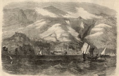 Widok na miasto Funchal na wyspie Madere (Madera) w Portugalii. Grawerowanie w „The Illustrated London News”” z 29 lutego autorstwa Unknown artist