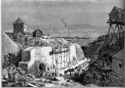 Widok na plac budowy zbiorników wody pitnej Villejuif. Grawerowanie w „”Le Monde Illustré””n°1300 z 25 lutego autorstwa Unknown artist