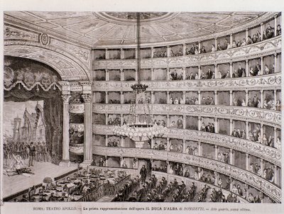Widok prawykonania opery Książę Alba w Teatro Apollo w Rzymie autorstwa Unknown artist