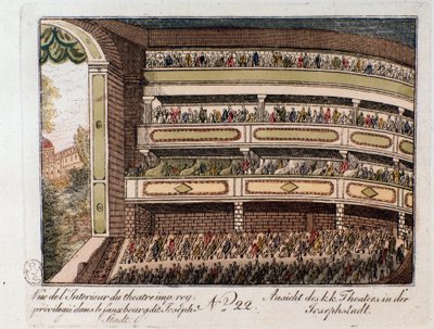 Widok wnętrza Teatru Cesarskiego w dzielnicy Josephstadt w Wiedniu. Austria (Widok wnętrza teatru cesarskiego w dzielnicy Josephstadt w Wiedniu, Austria) Grawer z 1815 r. Kolekcja prywatna autorstwa Unknown artist