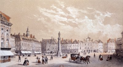 Widok na duży plac miasta Lille. Rycina XIX-wiecznego Paryża, B.N. autorstwa Unknown artist