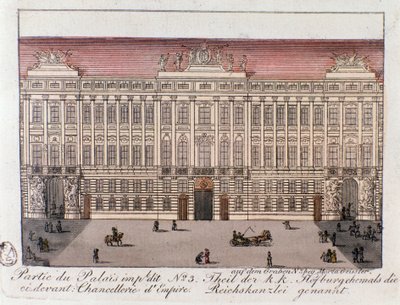 Widok części Pałacu Cesarskiego zwanej Kancelarią Cesarską w Wiedniu. Austria. Grawer z 1815 r. Kolekcja prywatna autorstwa Unknown artist