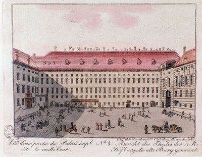 Widok na część Pałacu Cesarskiego o nazwie Stary Dwór w Wiedniu. Austria. Grawer z 1815 r. Kolekcja prywatna autorstwa Unknown artist