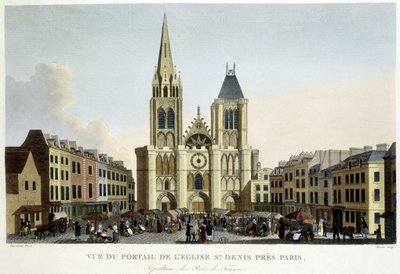 Widok portalu kościoła św. Denisa pod Paryżem, pochówku królów Francji i rynku na placu - w „Paris par Courvoisier” autorstwa Unknown artist