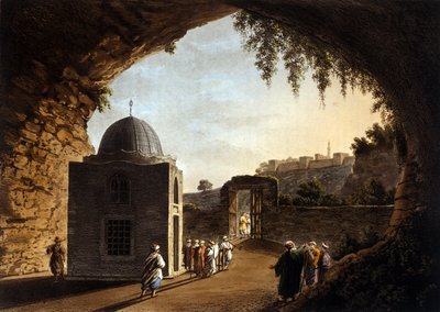 Widok grobu proroka Jeremiasza w Jerozolimie. XIX-wieczna litografia autorstwa Unknown artist