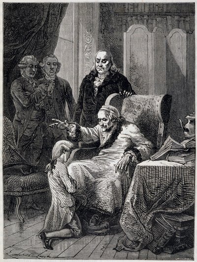 Voltaire podpierający wnuka Franklina - w „”L