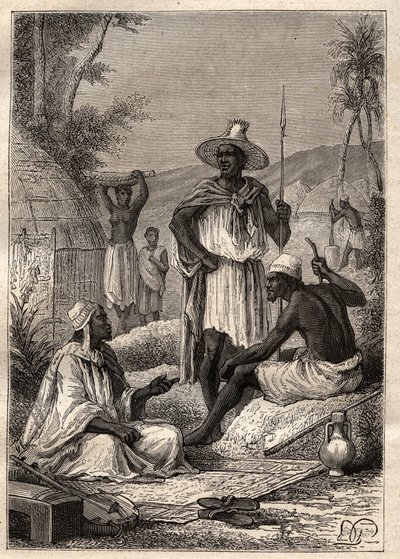 Rejs (1795) z Mungo Park (1771-1806) do Djoliby (Niger): rdzenni mieszkańcy Senegalu - ilustracja zaczerpnięta z „Wielkich marynarzy XVIII wieku”” autorstwa Unknown artist