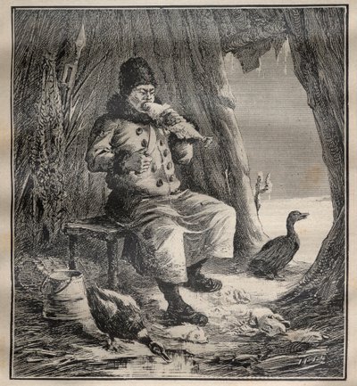 Podróże Charlesa Rabota (1856-1944): Ostiak (Chanty lub Khante) z Syberii jedzący ryby - Grawerowanie w „”La Science francaise”” autorstwa Unknown artist