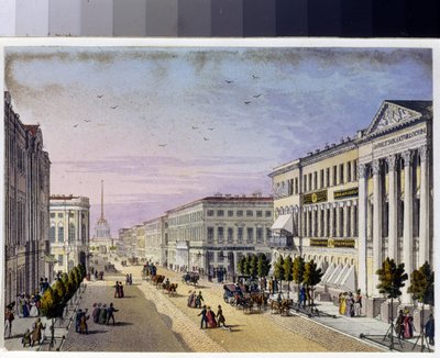 Widok na prospekt Newskiego i most policyjny w Sankt Petersburgu (Album Marie Taglioni autorstwa Unknown artist