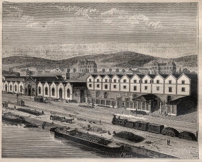 Widok na Chateau de Pekin, główną siedzibę Compagnie des grands vins de Champagne autorstwa Eugene Mercier (1838-1904) et Cie niedaleko Epernay - Grawerowanie w „” La Science francaise”” autorstwa Unknown artist