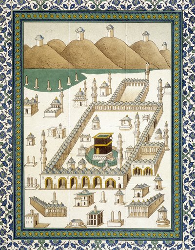 Fajansy ścienne: tablica przedstawiająca Kasbę (kasbę) i jej otoczenie (Mekkę) - w „Sztuce arabskiej po zabytkach Kairu od VII do XVIII wieku” autorstwa Prisse d