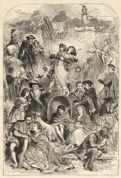 Postacie Waltera Scotta - główni bohaterowie powieści Waltera Scotta (1771-1832) - rycina 1871 autorstwa Unknown artist