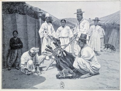 Sposób sprowadzenia konia w Korei - grawer autorstwa Unknown artist