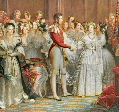 Ślub królowej Wiktorii z księciem Albertem z Saksonii Cobourg Gotha w Pałacu św. Jakuba w Londynie 10 lutego 1840 r. (rycina) autorstwa Unknown artist