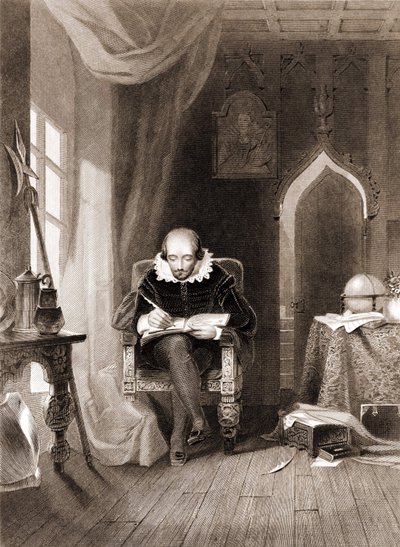 William Shakespeare (1564-1616) w swoim biurze. autorstwa Unknown artist