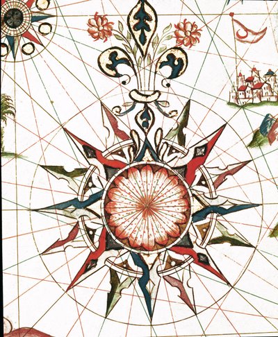 Róża Wiatrów (Szczegóły portulanskiego Castellini autorstwa Unknown artist