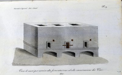 Zbiornik do fermentacji wina. Tabliczka zaczerpnięta z „Journal of Agriculture, arts and technology”” (Revue d