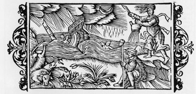 Czarodziej rozsadzający Tempete - w "Historii narodów Północy" (Historia ludów Północy) Olausa Magnusa, Rzym 1555 autorstwa Unknown artist