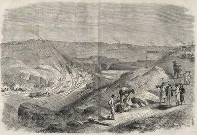 Prace na Kanale Sueskim 1864 - Budowa i prace wiertnicze na Kanale Sueskim w 1864 (Chaluf Tranchee) - autorstwa Unknown artist