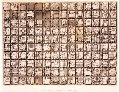 Tabliczka do pisania - w „Ancient Monuments of Mexico: Palenqué and Other Ruins of the Ancient Civilization of Mexico” Brasseur de Bourbourg, Paryż autorstwa Unknown artist