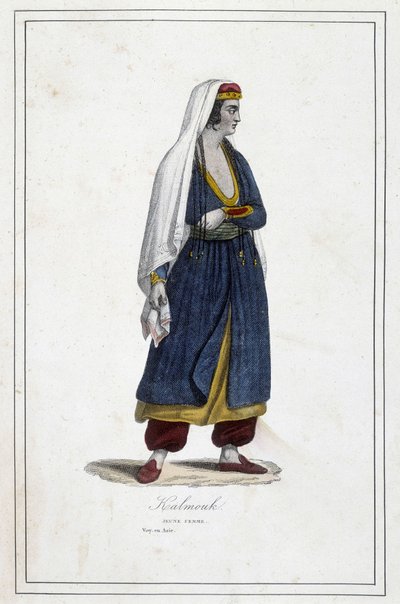 Młoda Kałmouk (Mongołowie południowej Syberii) - w „Różne ludy ziemi” ks. Jouhanneaud, Librairie des Bons Livres, Limoges autorstwa Unknown artist