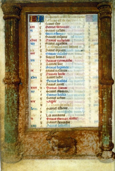 Zodiak Koziorożec i święci miesiąca grudnia - miniaturowe średniowiecze (ref.: 135, 006v): Prośba o pozwolenie do Biblioteki Miejskiej w Tuluzie (tel: 05 62 27 66 66) autorstwa Unknown artist