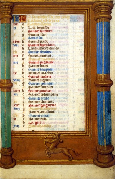 Zodiak Strzelec i święci miesiąca listopad - miniatura średniowiecza (ref.: 135, 006r): prośba o pozwolenie Biblioteki Miejskiej w Tuluzie (tel: 05 62 27 66 66) autorstwa Unknown artist