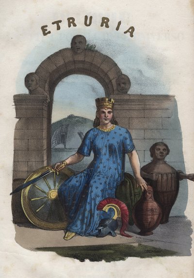 alegoria Etrurii - rycina z „Użycia i zwyczajów wszystkich narodów wszechświata”. Czyli Historia rządu, praw, milicji, religii wszystkich narodów od czasów najdalszych do dnia dzisiejszego „1856 autorstwa Unknown artist