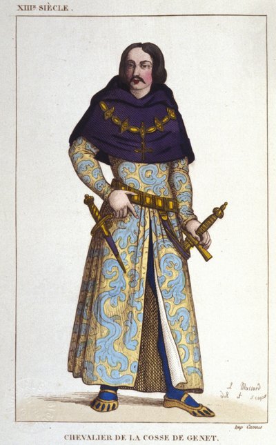 kostium kawalera de la Cosse autorstwa Geneta po roku 1365. rycina z 1830 autorstwa Unknown artist