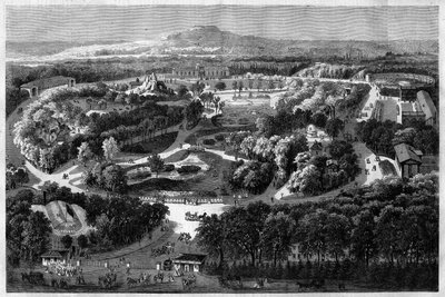 ogólny widok na ogród aklimatyzacji do Lasku Bulońskiego oferowany i zainaugurowany przez Napoleona III w 1860 roku, łączący naturę, bujną florę i egzotyczne zwierzęta, w „” l