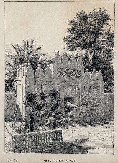 habitation du Sudan (Sudan) - rycina z 1889 r. w „Historia zamieszkiwania ludzi na Wystawie Powszechnej z 1889 r., autorstwa Charlesa GARNIERA - Librairie centrale des beaux-arts Paris 1889 autorstwa Unknown artist