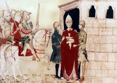 papież Bonifacy VIII (1294-1303) tutaj więzień w Anagni w 1303 r., ilustracja z rękopisu z XIV wieku autorstwa Unknown artist