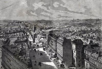 Wielkie Dzieła Haussmanna - Przemiany Paryża w okresie II Cesarstwa, Paris Haussmannien (bulwar, prace Haussmanniena) - Le piercing de rue Etienne Marcel- od rue Turbigo do Place des Victoires - grawer w „Le journal illustrious”” 1 autorstwa Unknown artist