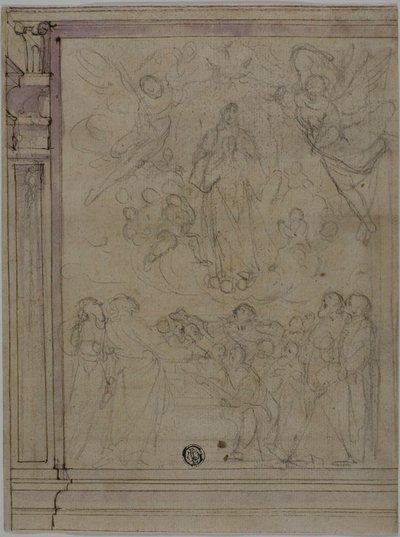Wniebowzięcie Najświętszej Marii Panny (recto); Szkice detali architektonicznych (verso) autorstwa Unknown Florentine