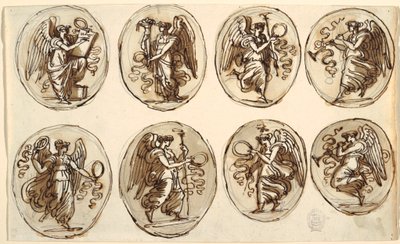 Rysunek, projekt sufitu, historia, obfitość w sześciu owalach, Sala Herkulesa i Hebe, Palazzo Gessi, Faenza, 1813 r. autorstwa Unknown artistUnknown artist