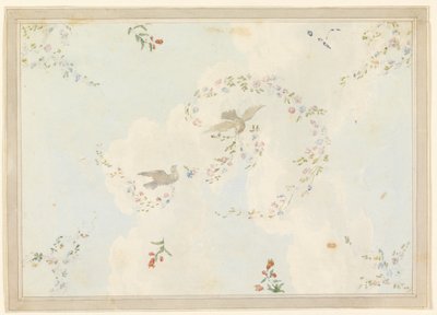 Rysunek przedstawiający sufit z gołębiami i girlandami kwiatowymi, prawdopodobnie do holu wejściowego, 1815-22 autorstwa Unknown artistUnknown artist