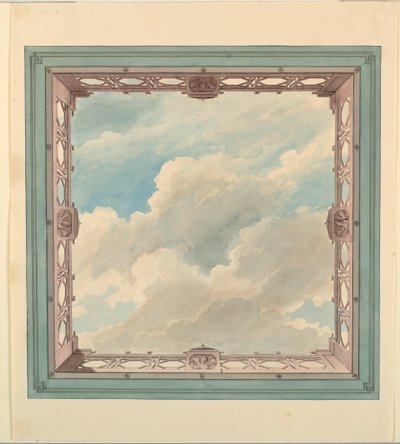 Rysunek, projekt sufitu z frezowanym balkonem i otwartym niebem, prawdopodobnie do oranżerii/pokoju muzycznego lub jadalni, ok. 1820 r. autorstwa Unknown artistUnknown artist