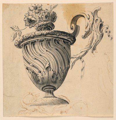 Rysunek, malowidło sufitowe i wazon z kwiatami, ok. 1725-50 autorstwa Unknown artistUnknown artist