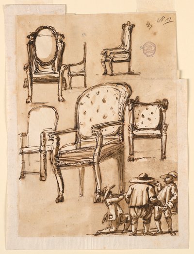 Rysunek, krzesła, 1780-1790 autorstwa Unknown artistUnknown artist