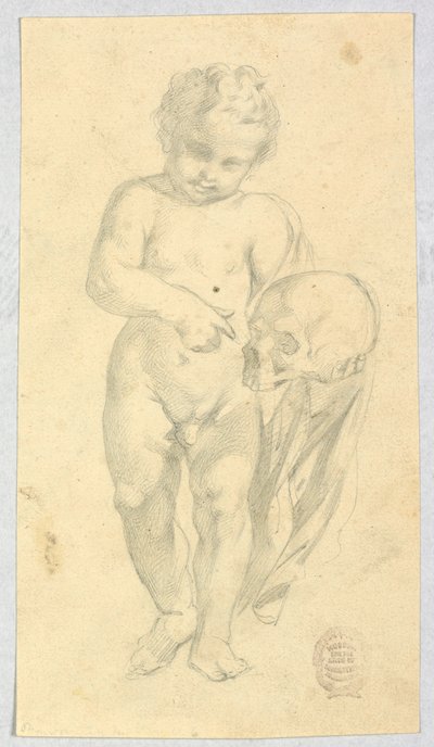 Rysunek przedstawiający dziecko niosące czaszkę, 16-19 wiek autorstwa Unknown artistUnknown artist