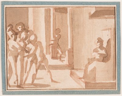 Rysunek, Chrystus przed Kajfaszem, 1550-1600 autorstwa Unknown artistUnknown artist