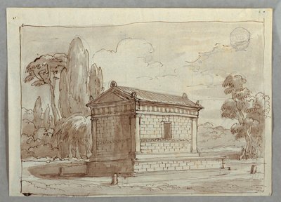 Rysunek, Klasyczna świątynia w krajobrazie, ok. 1805 r. autorstwa Unknown artistUnknown artist
