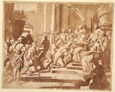 Rysunek przedstawiający Klemensa XI nadającego siostrzenicy tytuł zakonnicy, ok. 1700 r. autorstwa Unknown artistUnknown artist
