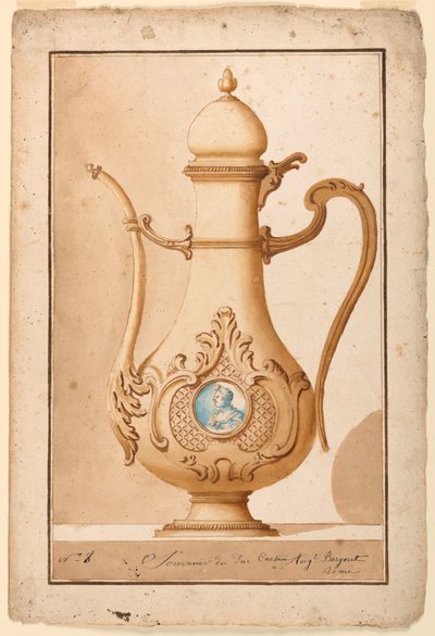 Rysunek, dzbanek do kawy z emaliowanym medalionem, 1700-1725 autorstwa Unknown artistUnknown artist