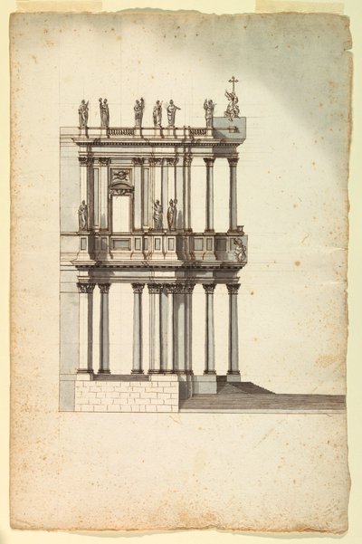 Rysunek, kopia projektu konkursowego Vanvitellego dla fasady S. Giovanni in Laterano, 1763, według rysunku z 1732 r. autorstwa Unknown artistUnknown artist
