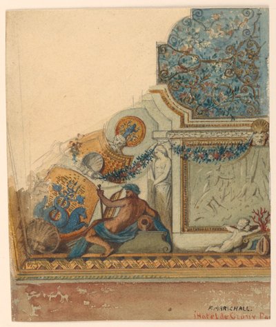 Rysunek, narożny detal sufitu, Hotel de Cluny, Paryż, ok. 1885 r. autorstwa Unknown artistUnknown artist