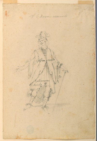 Rysunek, projekt kostiumu: Mężczyzna w fantastycznym stroju baletowym, ok. 1720 r. autorstwa Unknown artistUnknown artist