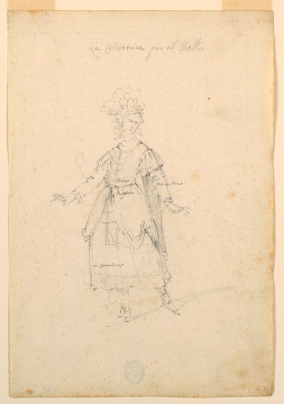 Rysunek, projekt kostiumu: Kobieta śpiewająca w balecie, ok. 1720 r. autorstwa Unknown artistUnknown artist